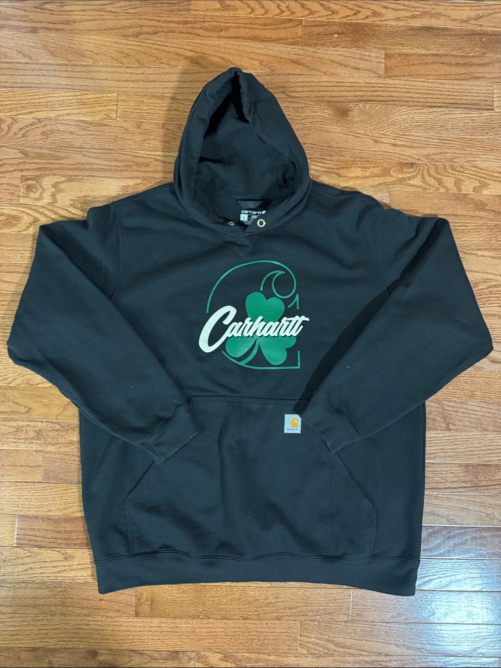 Carhartt Black Zip-Up Hoodie with Green Logo
